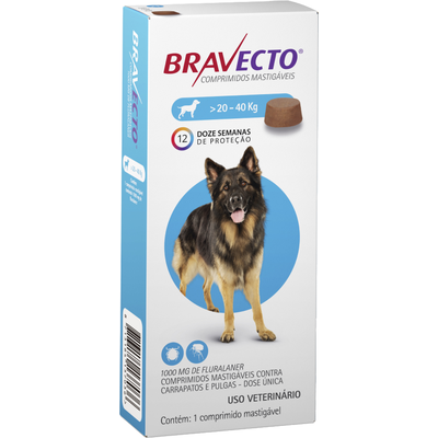 Bravecto antipulgas e carrapatos para cães de 20 a 40kg